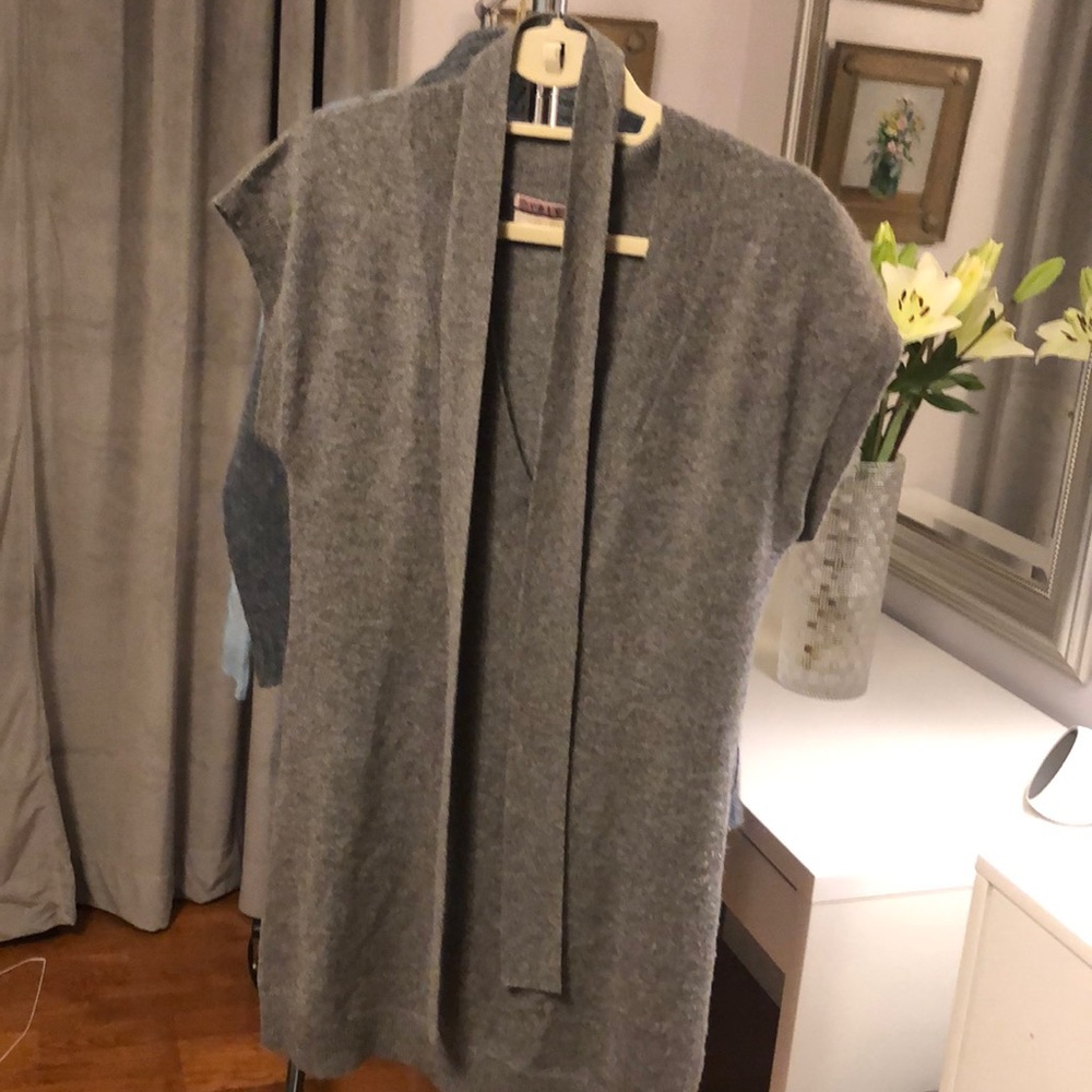 Velvet cashmere belted tunic sweater